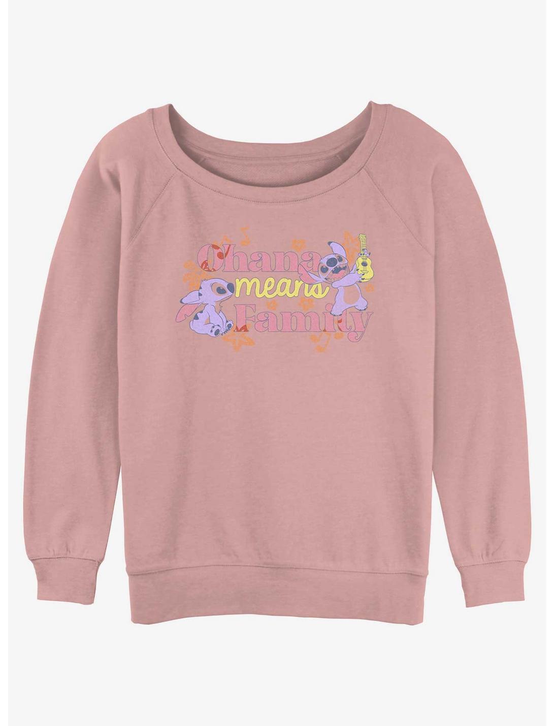 Disney Lilo & Stitch Ohana Means Family Womens Slouchy Sweatshirt, DESERTPNK, hi-res