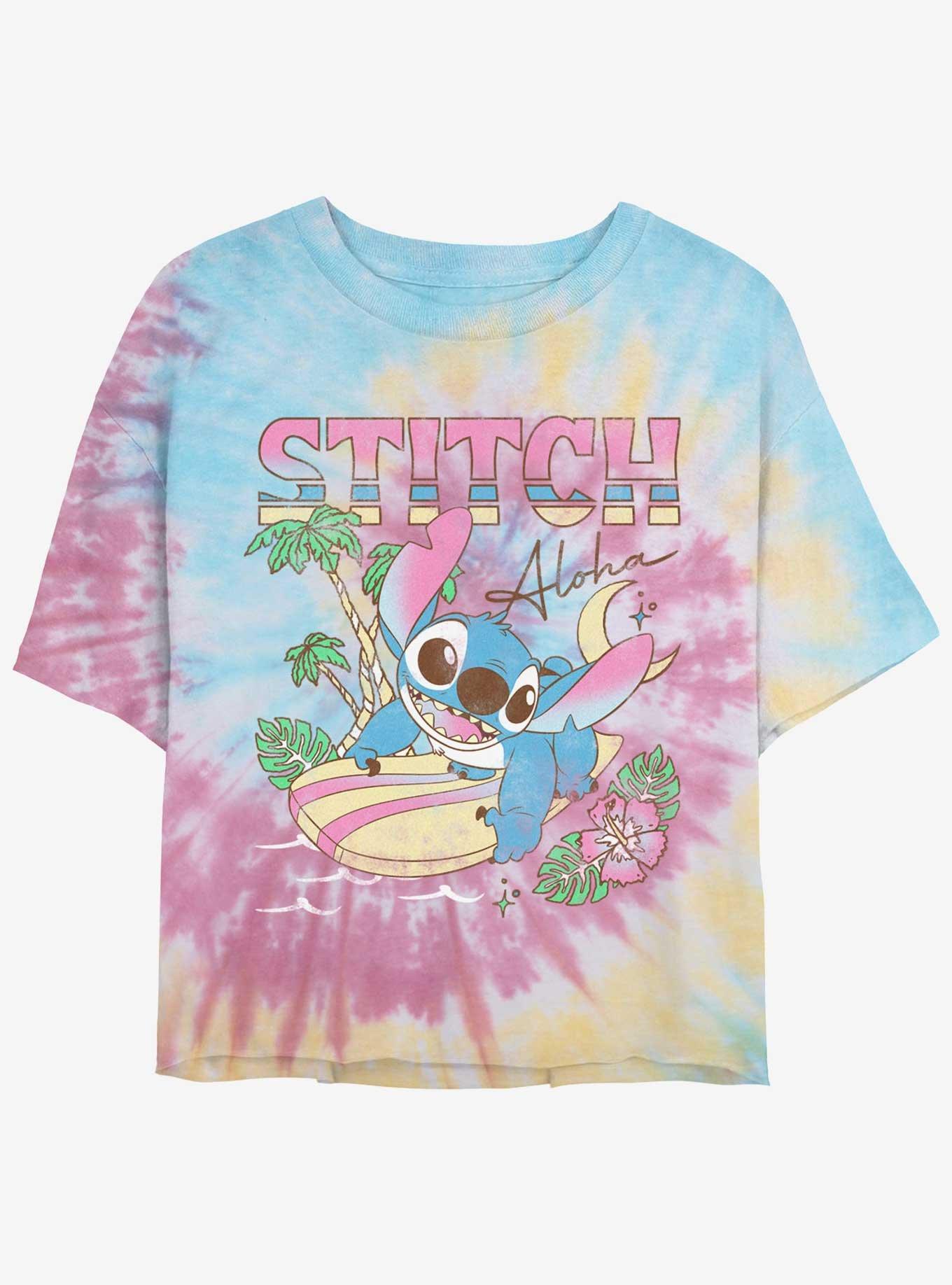 Disney Lilo & Stitch Aloha Stitch Tie-Dye Womens Crop T-Shirt, BLUPNKLY, hi-res