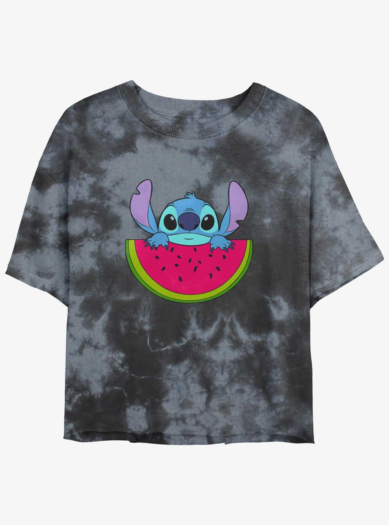 Disney Lilo & Stitch Watermelon Tie-Dye Womens Crop T-Shirt, BLKCHAR, hi-res