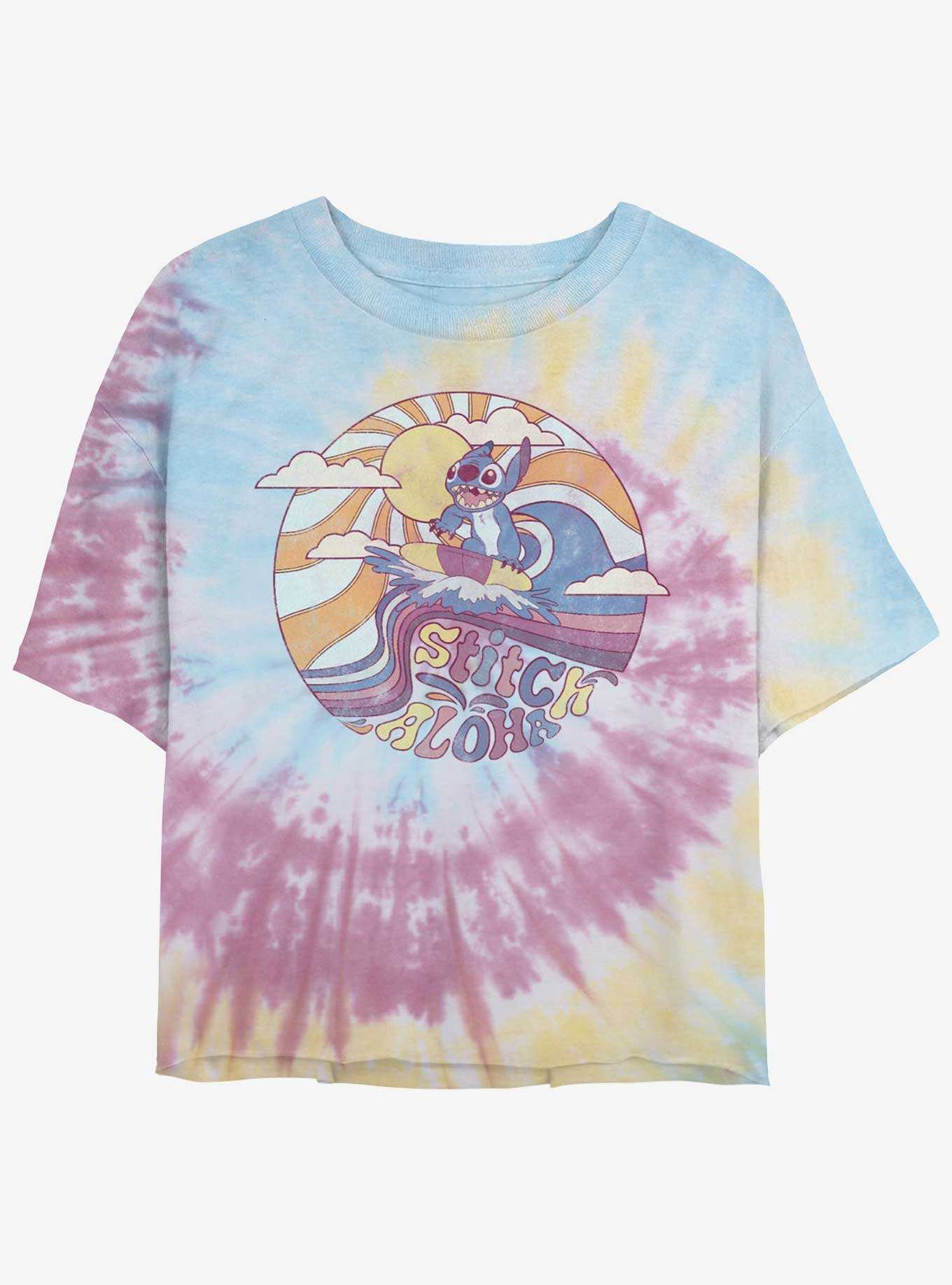Disney Lilo & Stitch Ride The Waves Tie-Dye Womens Crop T-Shirt, , hi-res