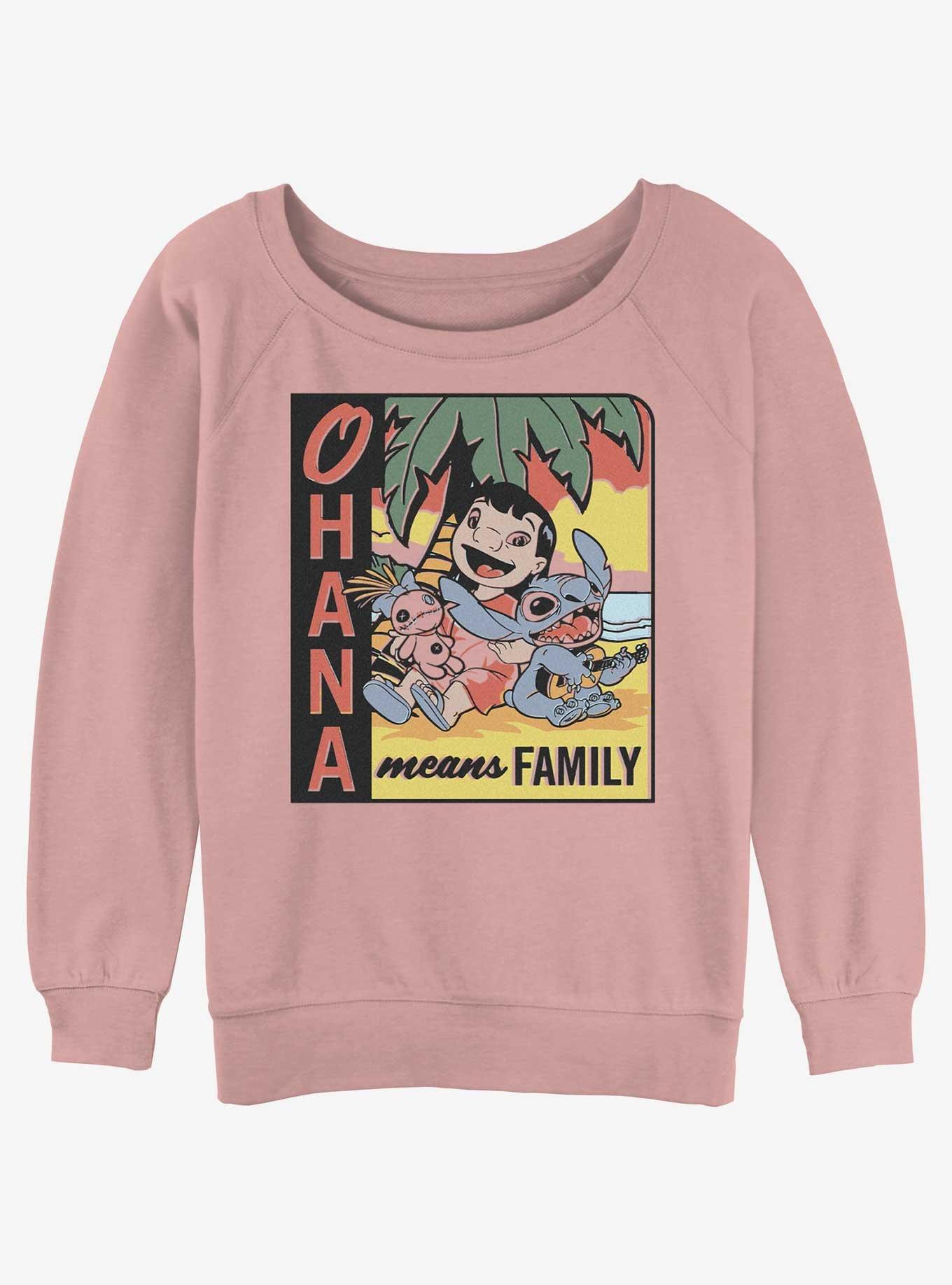 Disney Lilo & Stitch Ohana Means Family Beach Womens Slouchy Sweatshirt, DESERTPNK, hi-res