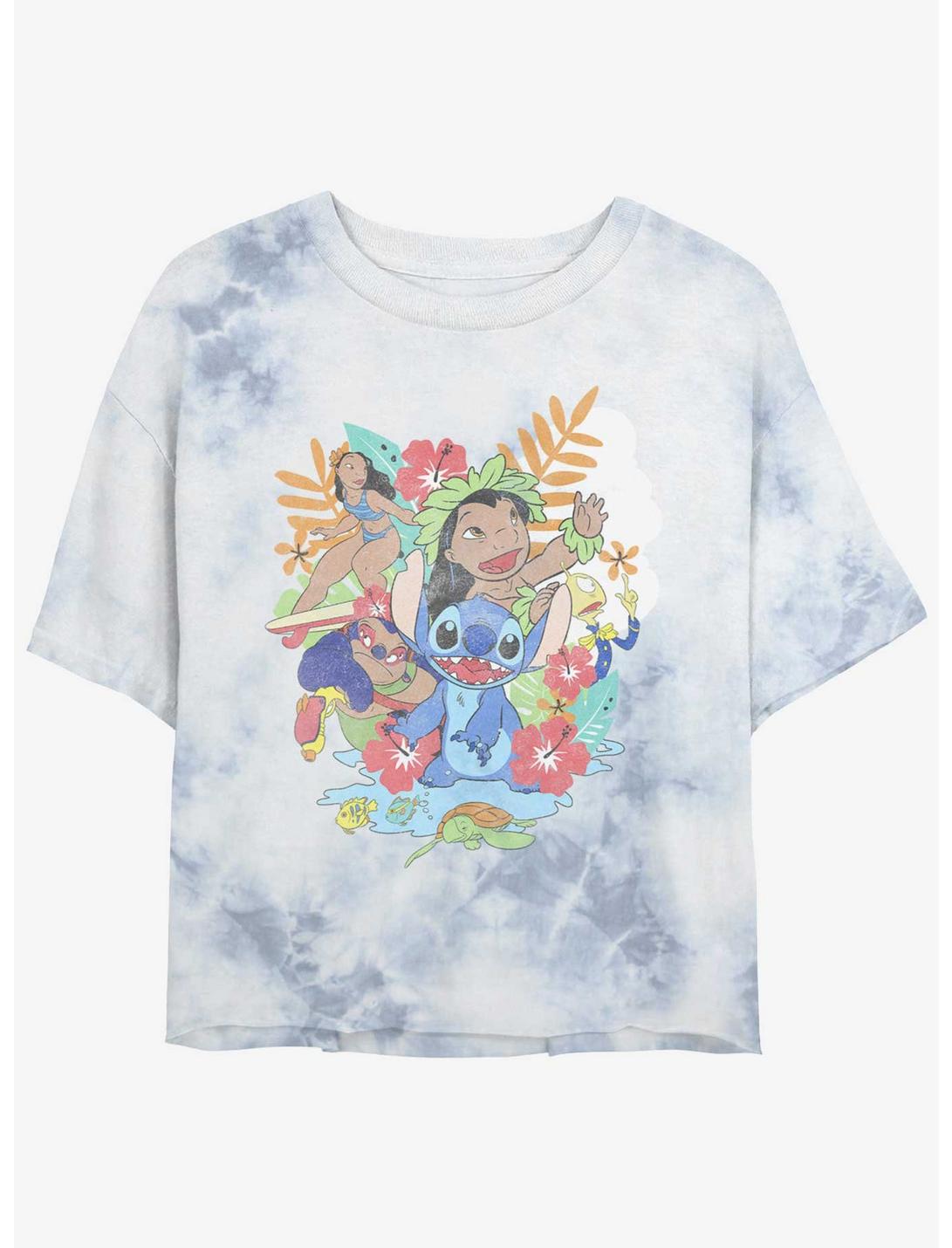 Disney Lilo & Stitch Aloha Family Tie-Dye Womens Crop T-Shirt, WHITEBLUE, hi-res