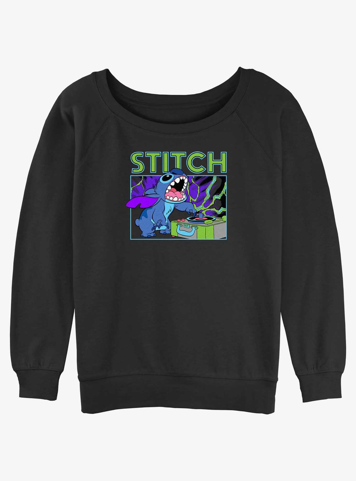 Disney Lilo & Stitch DJ Stitch Womens Slouchy Sweatshirt, BLACK, hi-res