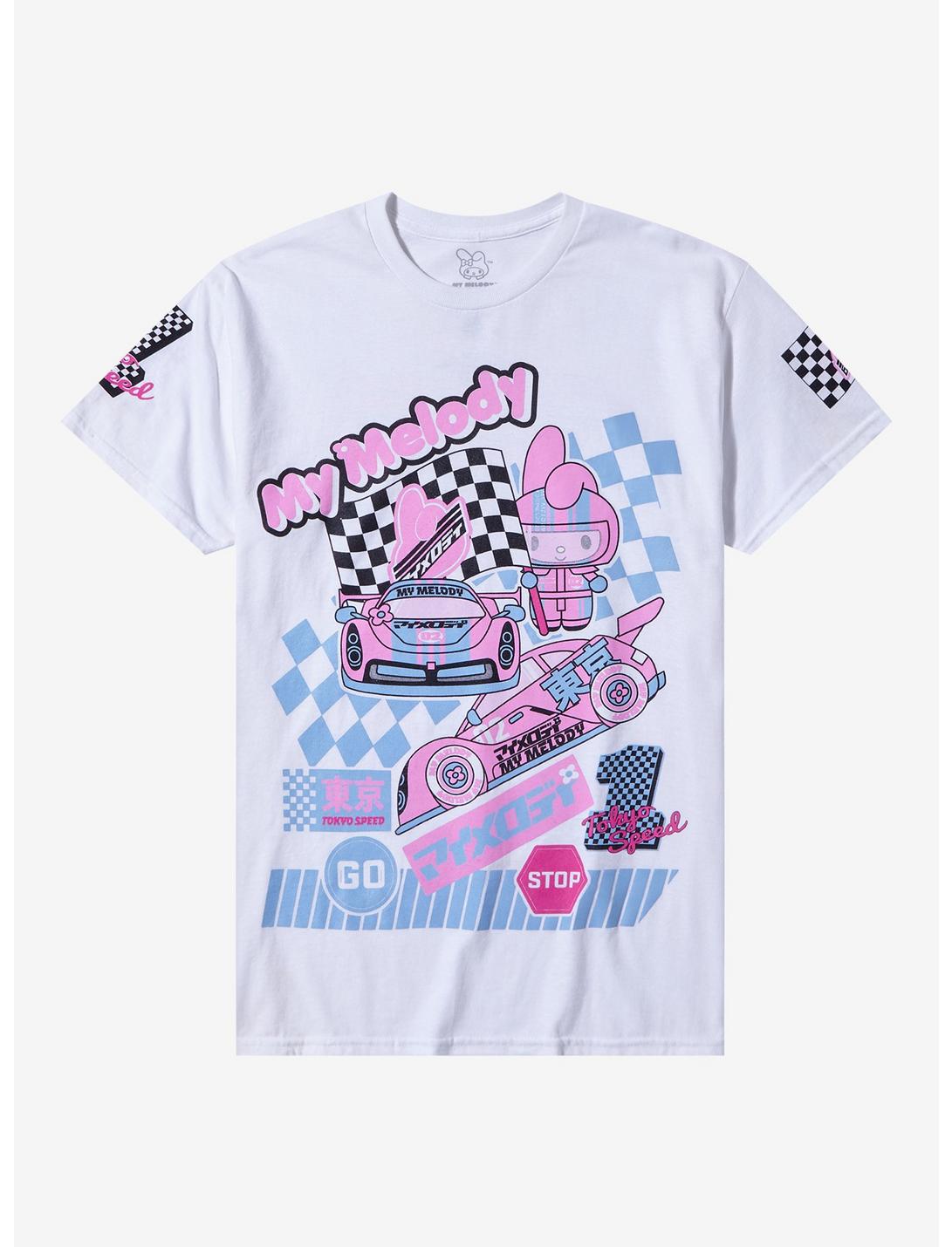 My Melody Racing Collage Boyfriend Fit Girls T-Shirt, MULTI, hi-res