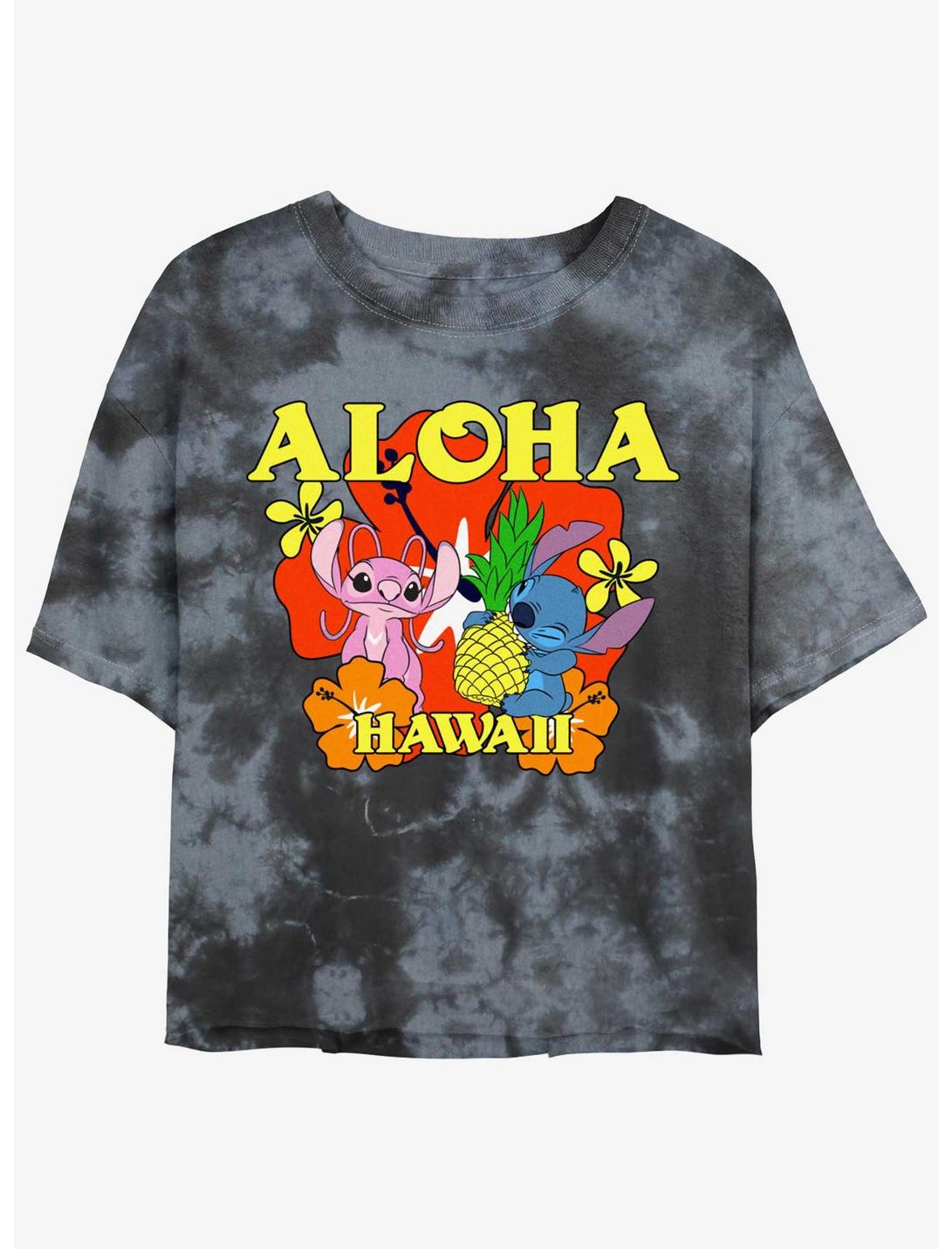Disney Lilo & Stitch Aloha Angel & Stitch Tie-Dye Womens Crop T-Shirt, BLKCHAR, hi-res
