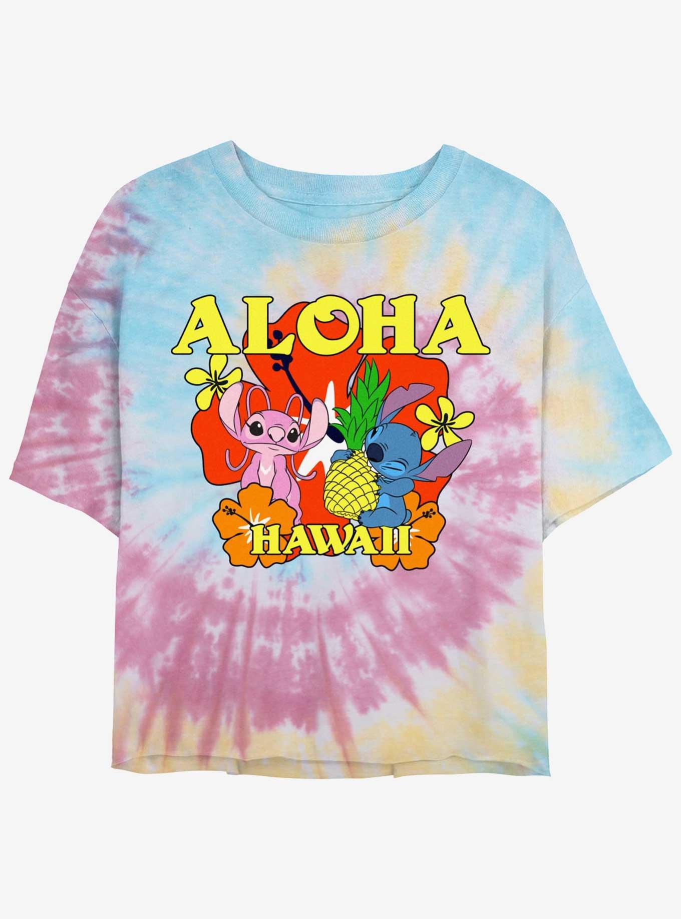 Disney Lilo & Stitch Aloha Angel & Stitch Tie-Dye Womens Crop T-Shirt, , hi-res