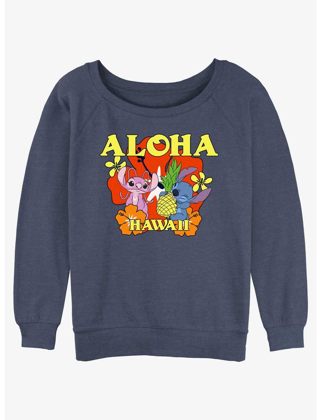 Disney Lilo & Stitch Aloha Angel & Stitch Womens Slouchy Sweatshirt, BLUEHTR, hi-res