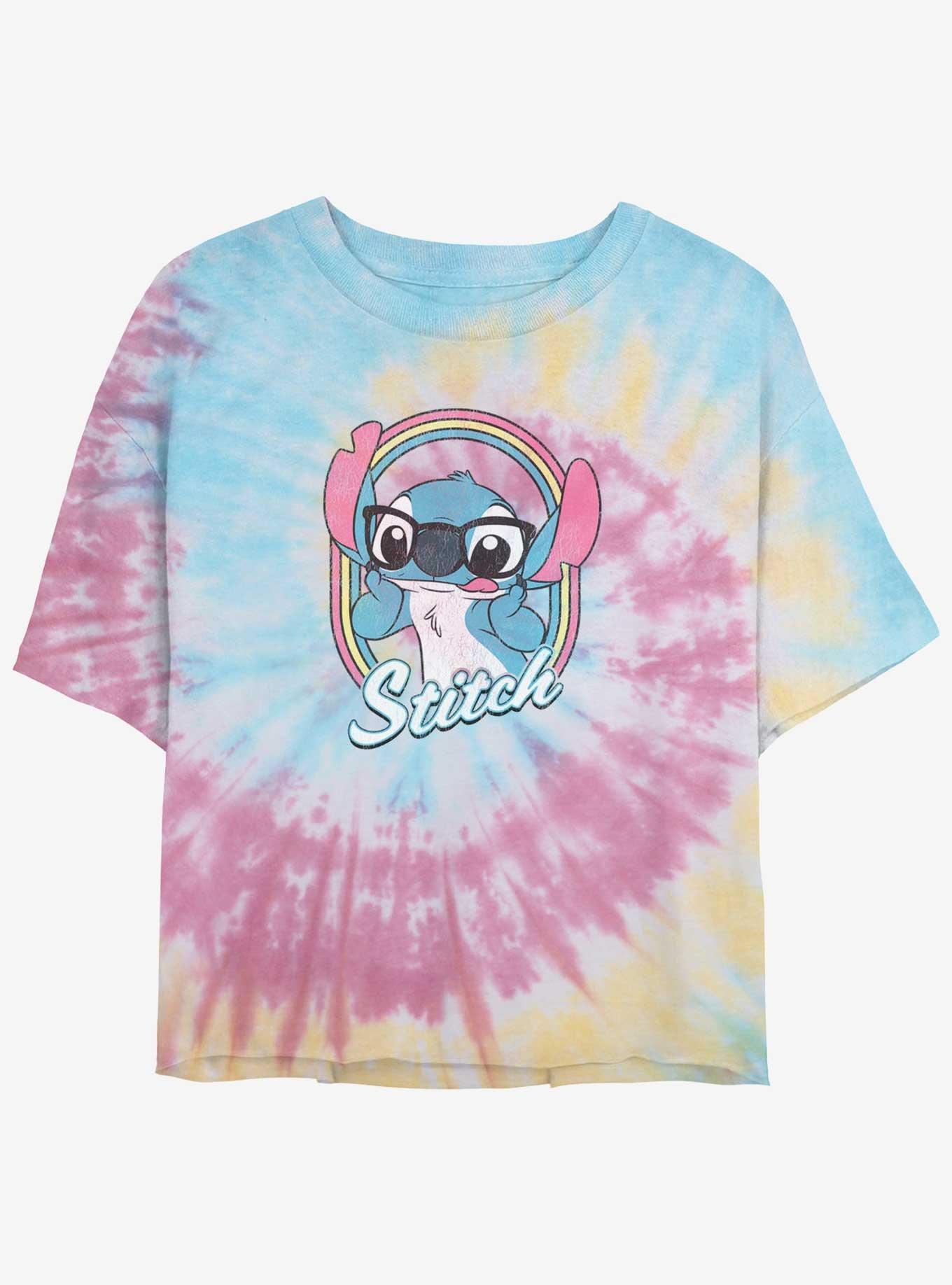 Disney Lilo & Stitch Nerdy Stitch Tie-Dye Womens Crop T-Shirt, BLUPNKLY, hi-res