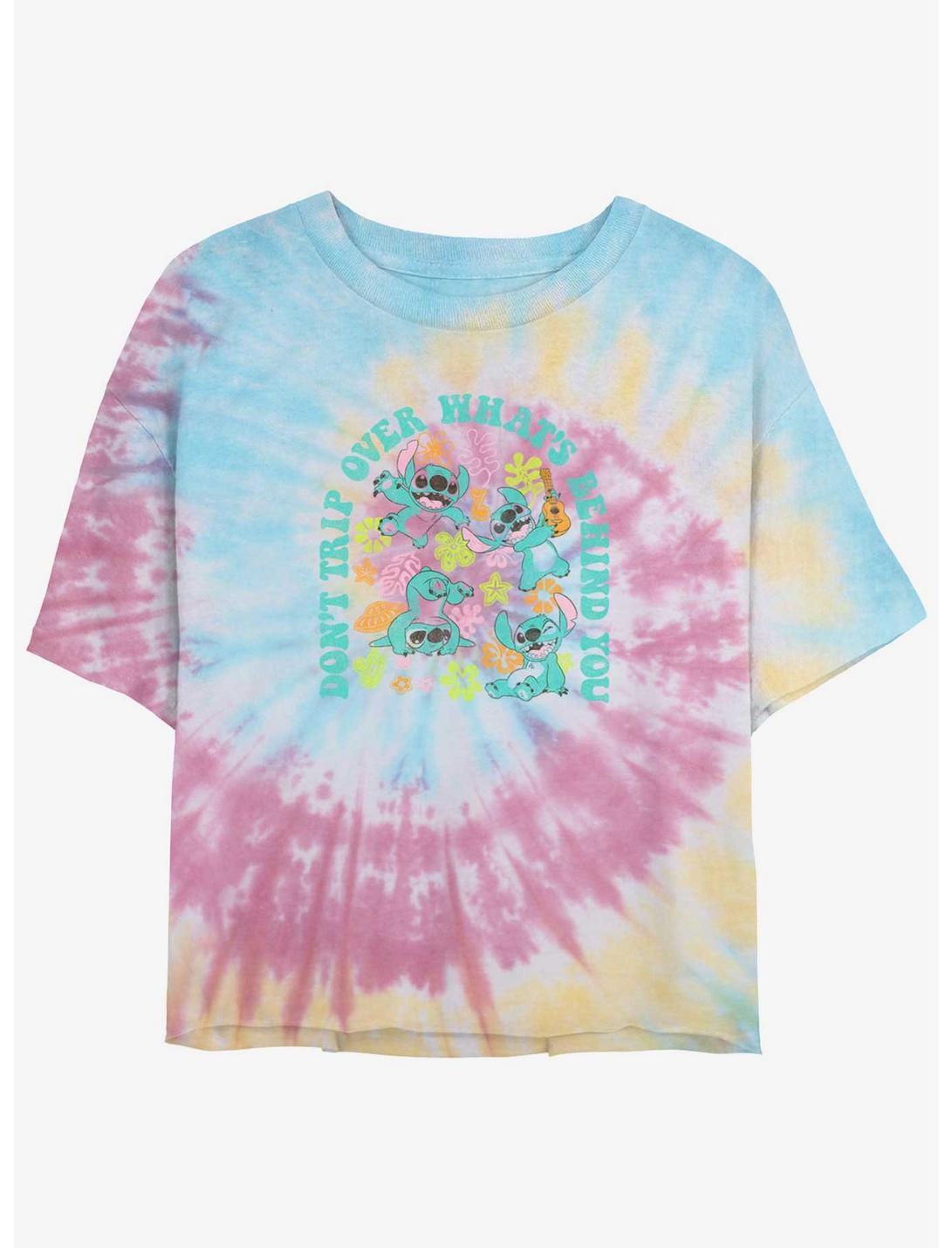 Disney Lilo & Stitch Hippie Stitch Tie-Dye Womens Crop T-Shirt, BLUPNKLY, hi-res