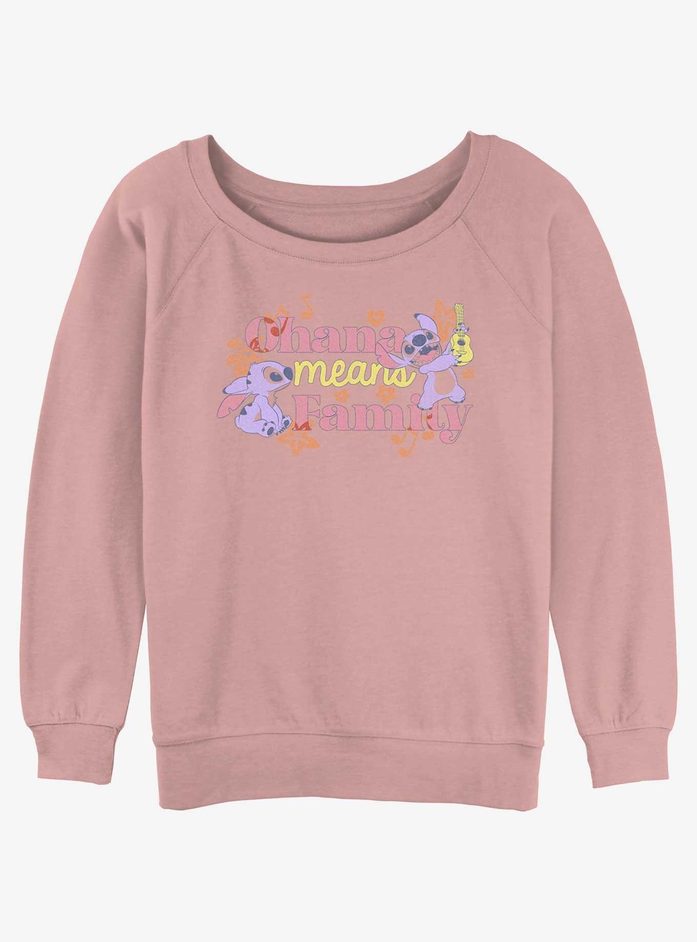 Disney Lilo & Stitch Ohana Means Family Womens Slouchy Sweatshirt, DESERTPNK, hi-res