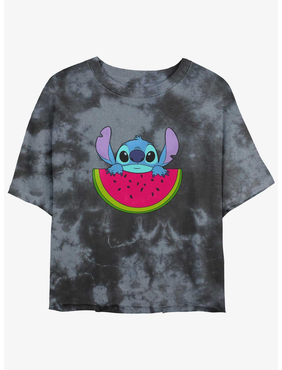 Disney Lilo & Stitch Watermelon Tie-Dye Womens Crop T-Shirt, BLKCHAR, hi-res