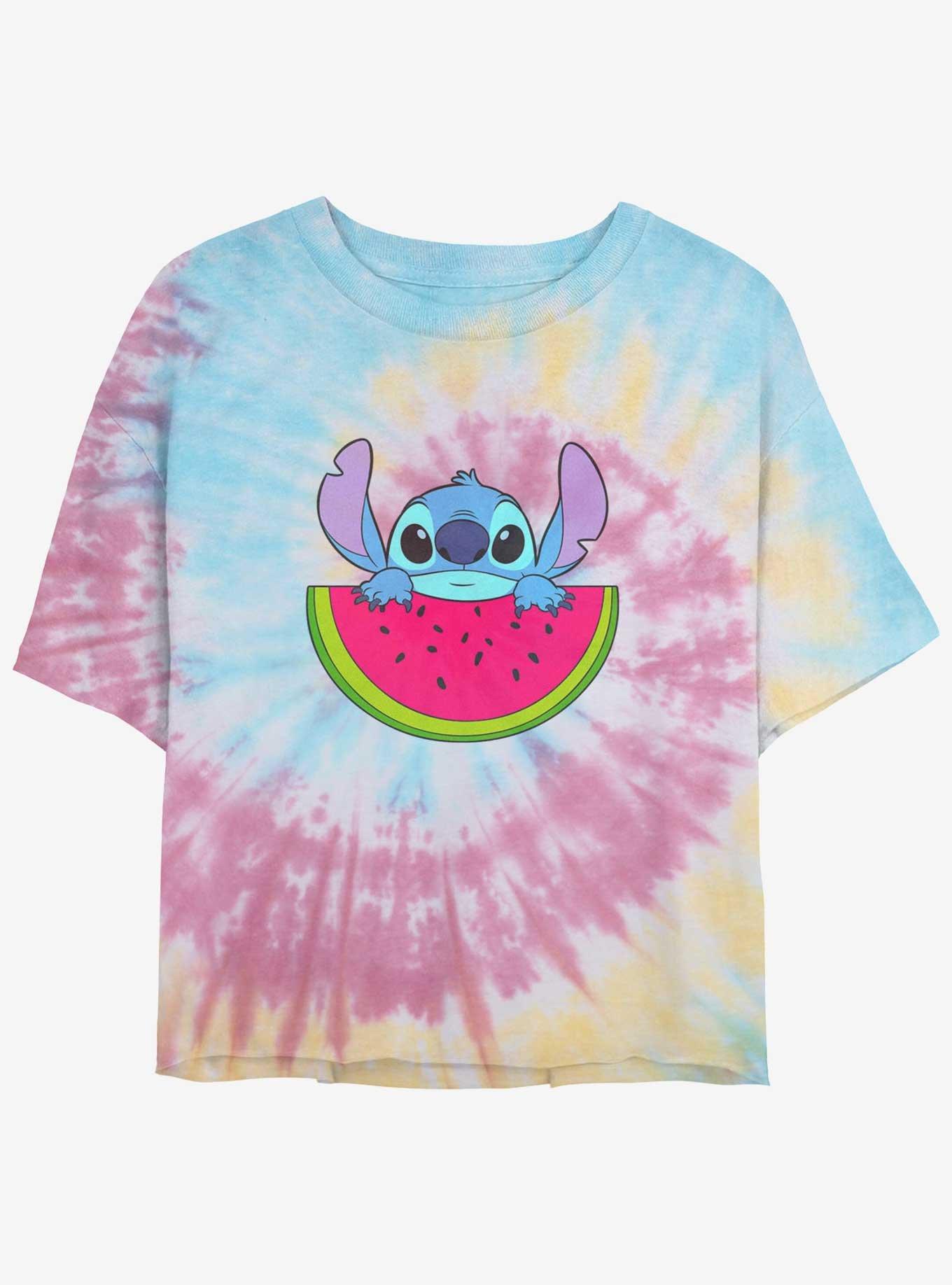 Disney Lilo & Stitch Watermelon Tie-Dye Womens Crop T-Shirt, , hi-res