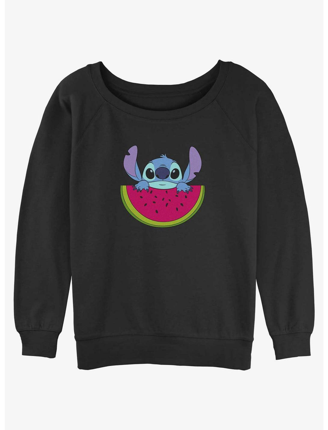 Disney Lilo & Stitch Watermelon Womens Slouchy Sweatshirt, BLACK, hi-res