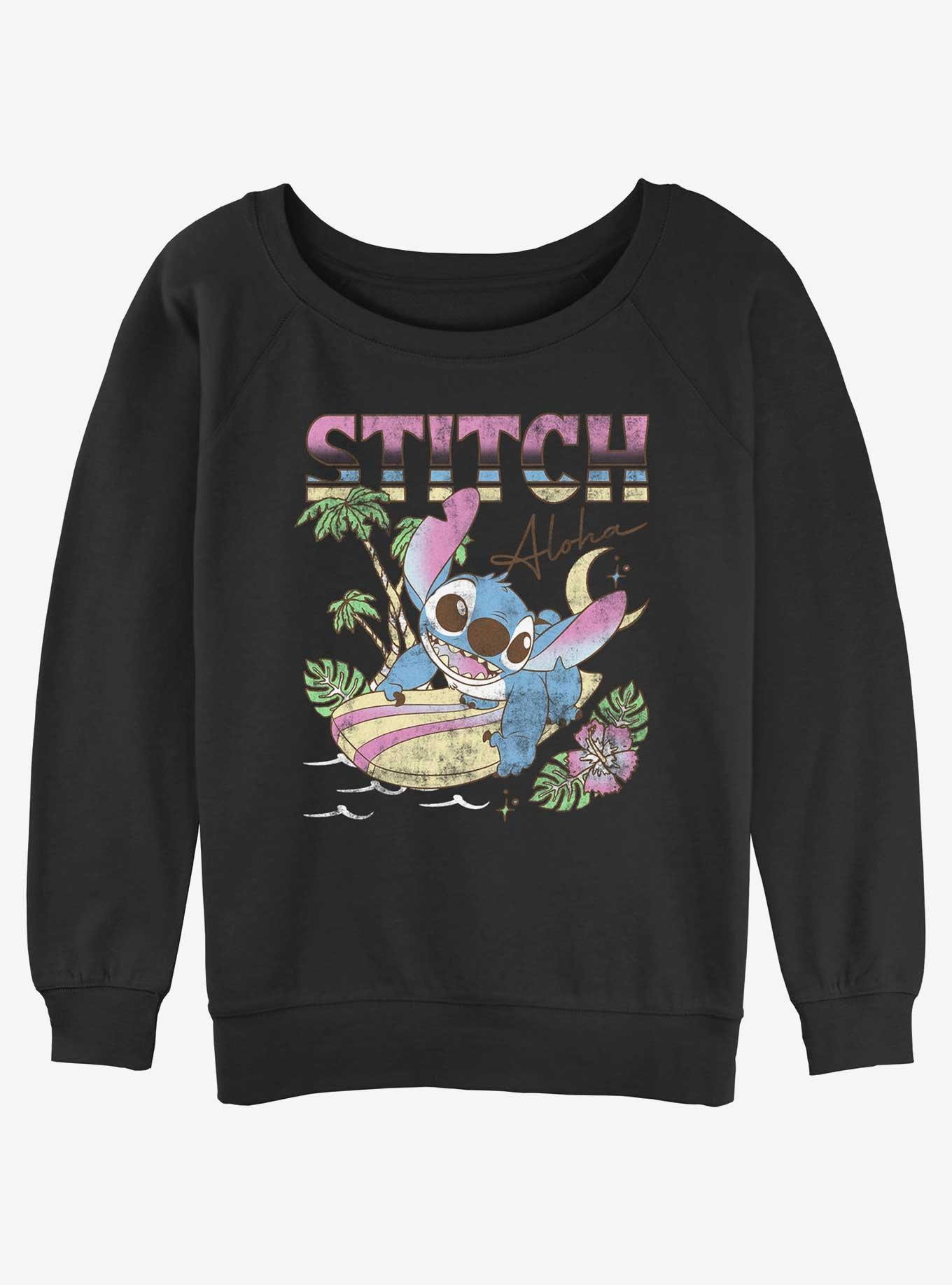 Disney Lilo & Stitch Aloha Stitch Womens Slouchy Sweatshirt, BLACK, hi-res