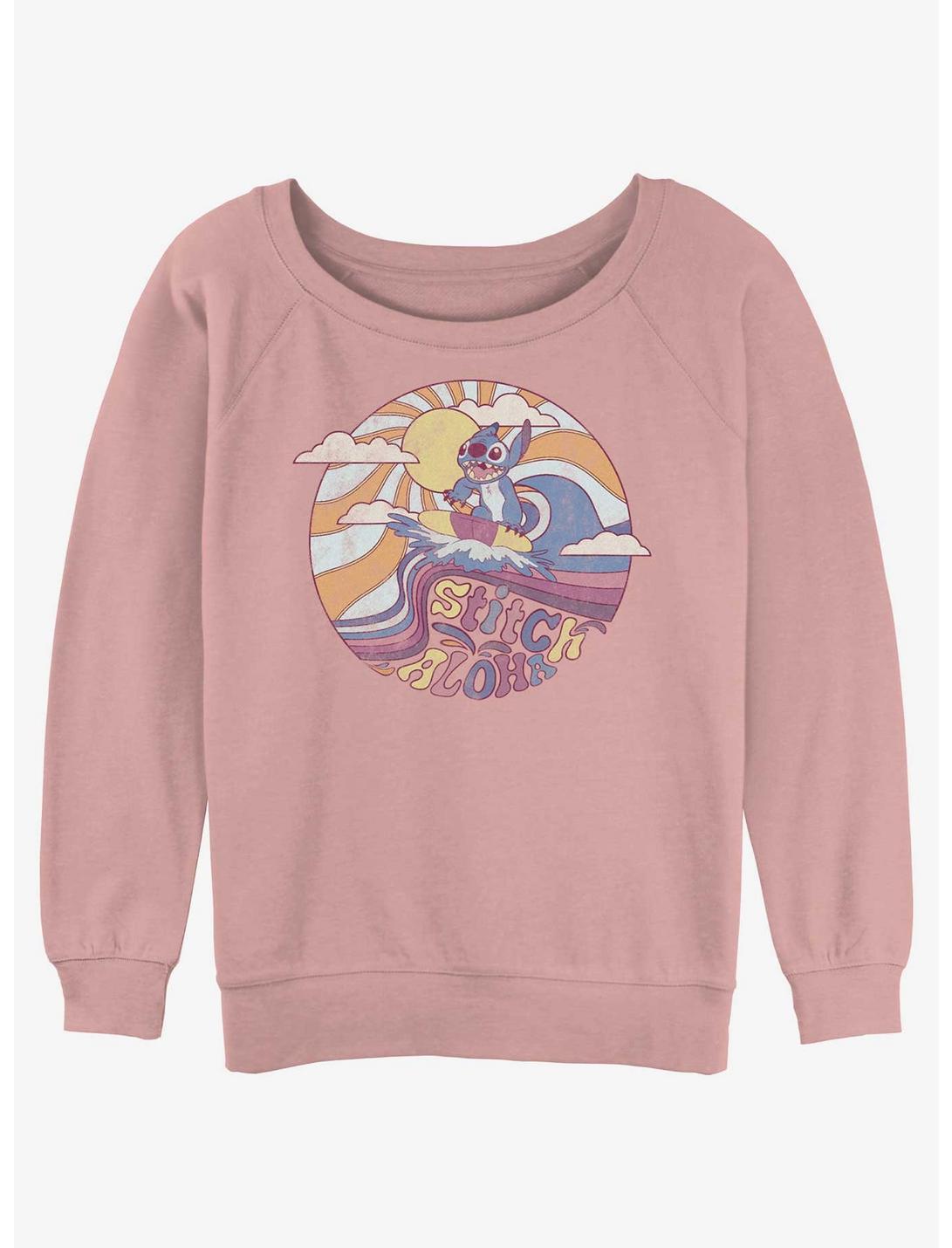 Disney Lilo & Stitch Ride The Waves Womens Slouchy Sweatshirt, DESERTPNK, hi-res