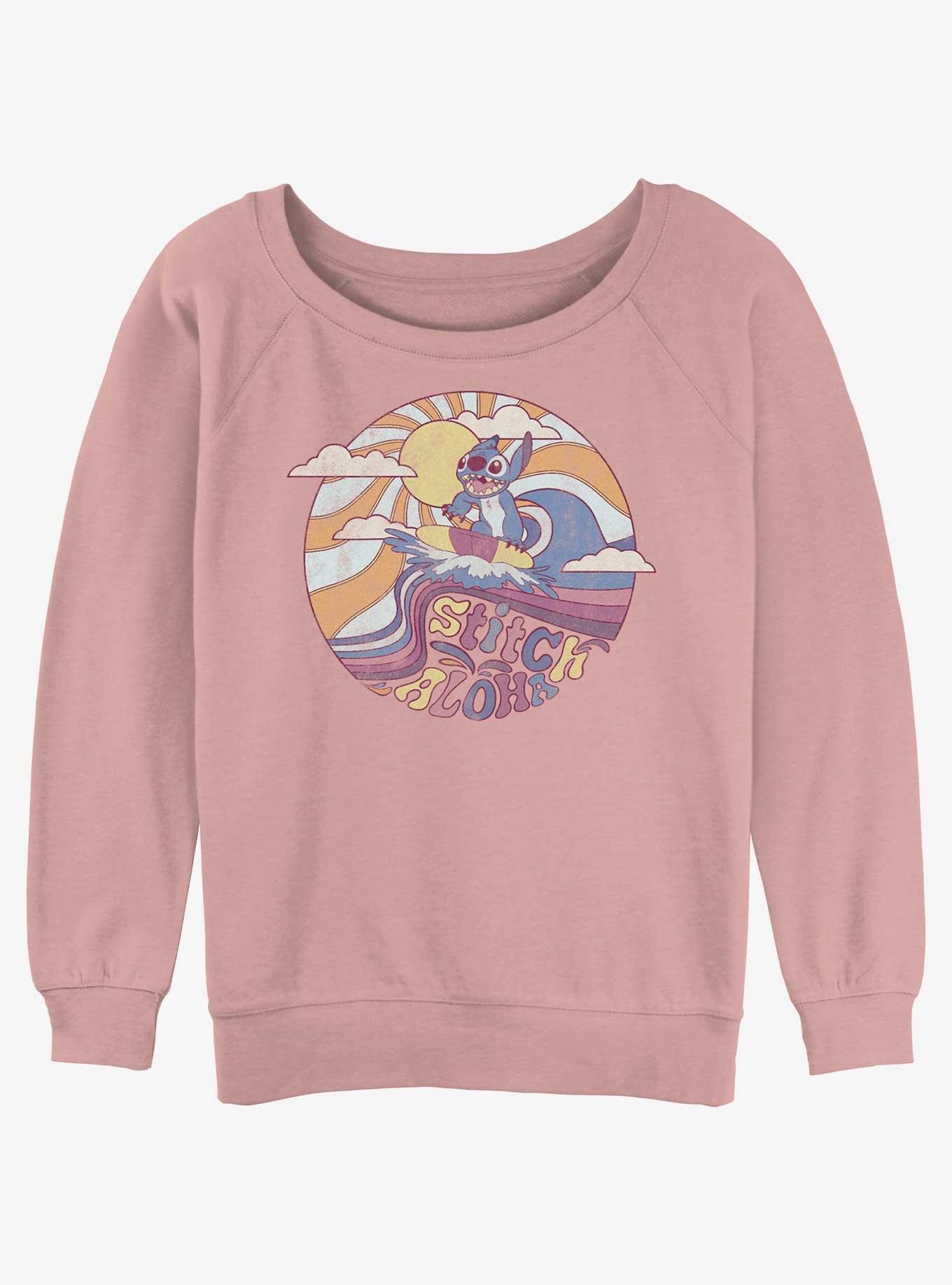 Disney Lilo & Stitch Ride The Waves Womens Slouchy Sweatshirt, DESERTPNK, hi-res