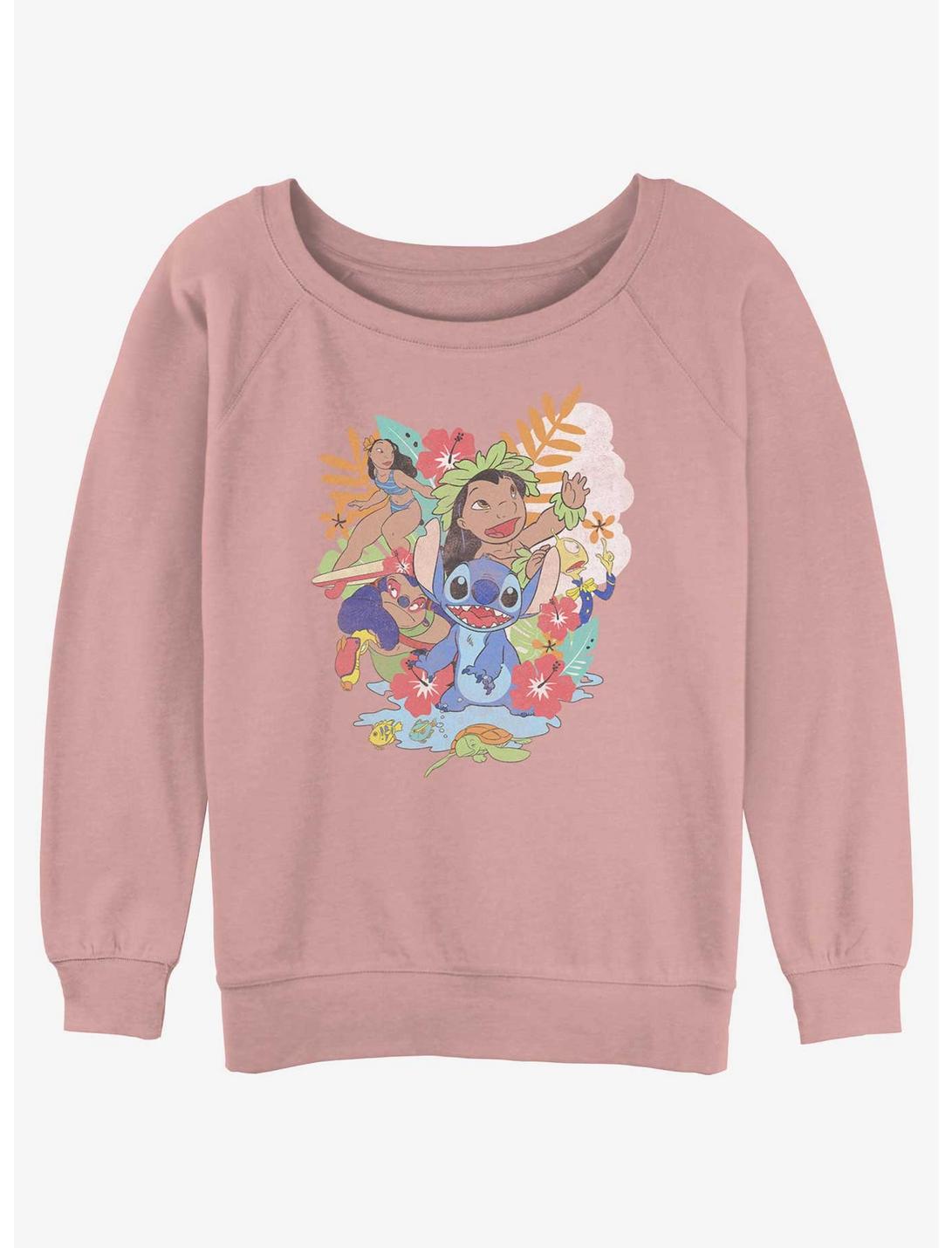 Disney Lilo & Stitch Aloha Family Womens Slouchy Sweatshirt, DESERTPNK, hi-res