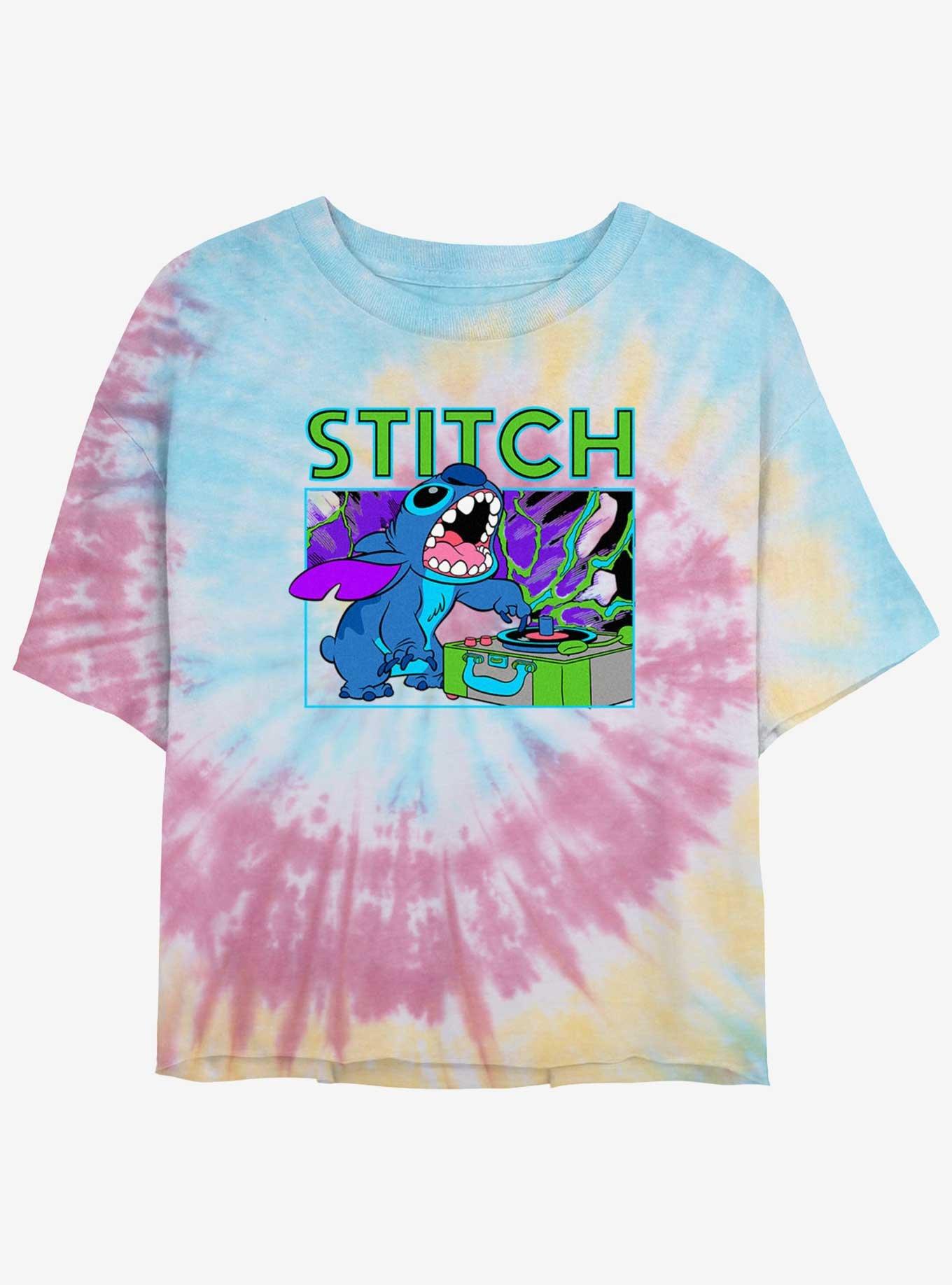 Disney Lilo & Stitch DJ Stitch Tie-Dye Womens Crop T-Shirt, BLUPNKLY, hi-res