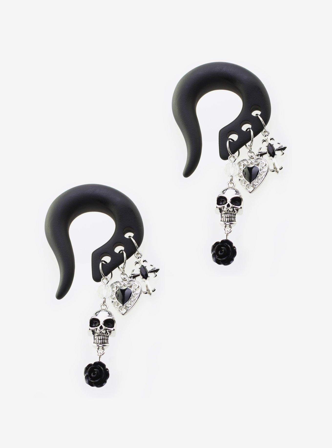 Steel Black Skull Hearts Hanger Taper Plug 2 Pack, , hi-res