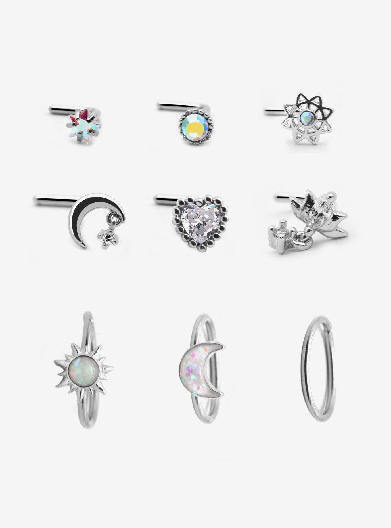 Steel Lotus Celestial Nose Stud & Hoop 9 Pack, , hi-res