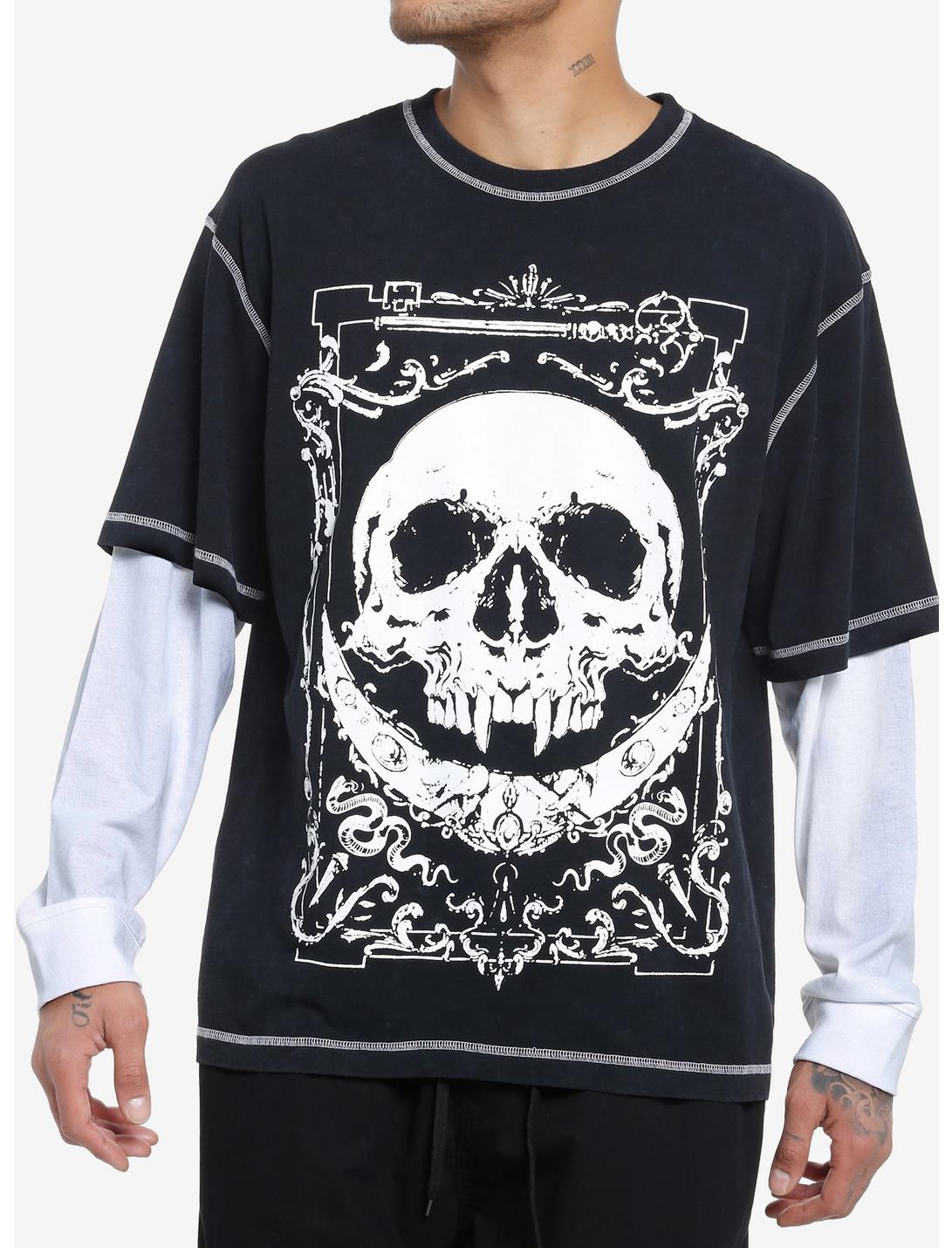 Framed Skull Twofer Long-Sleeve T-Shirt, BLACK, hi-res
