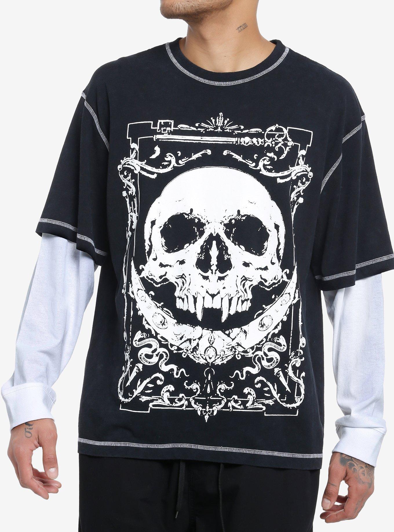 Framed Skull Twofer Long-Sleeve T-Shirt, BLACK, hi-res