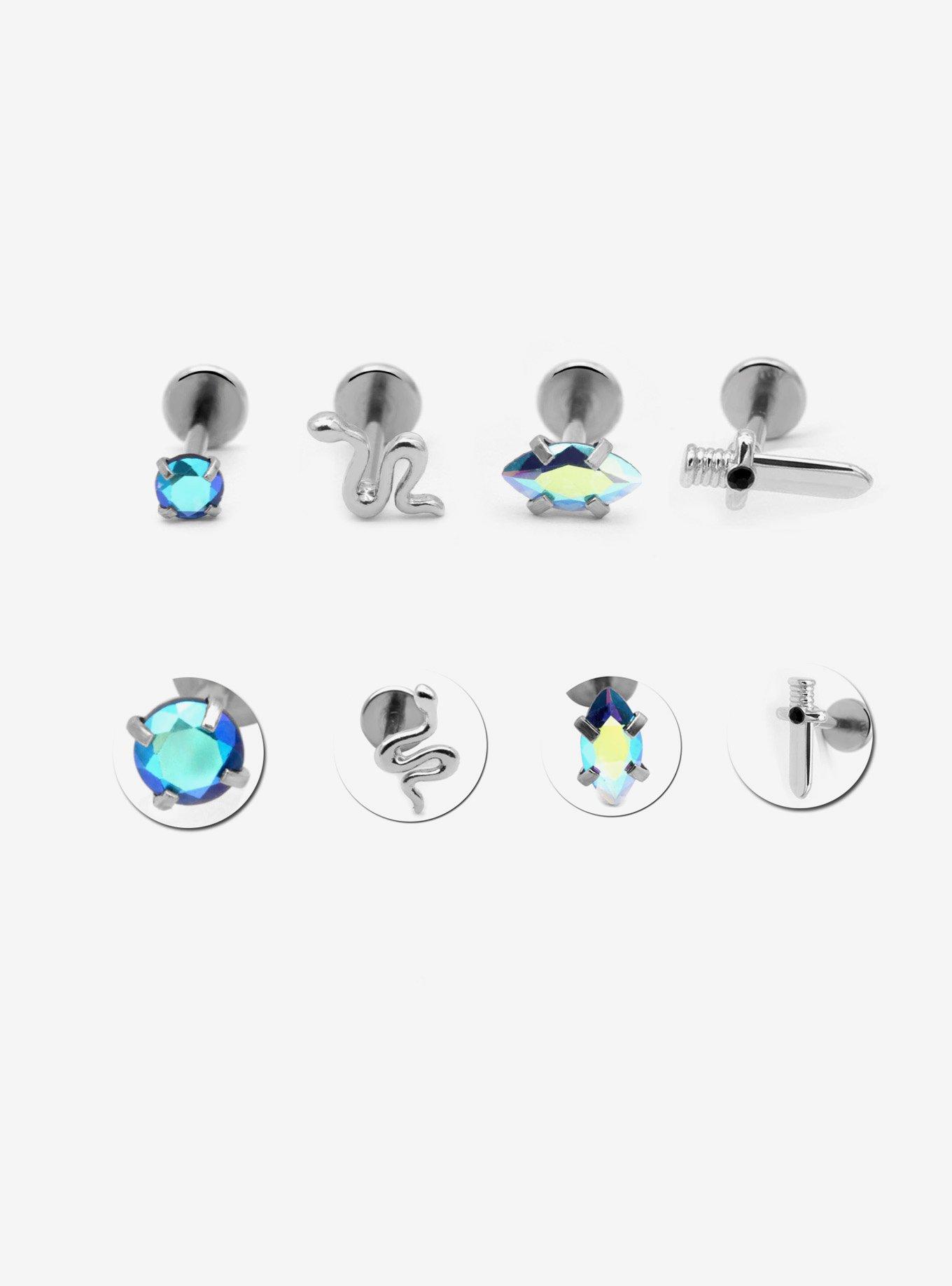 18G Steel Snake Sword Gem Labret Stud 4 Pack, , hi-res