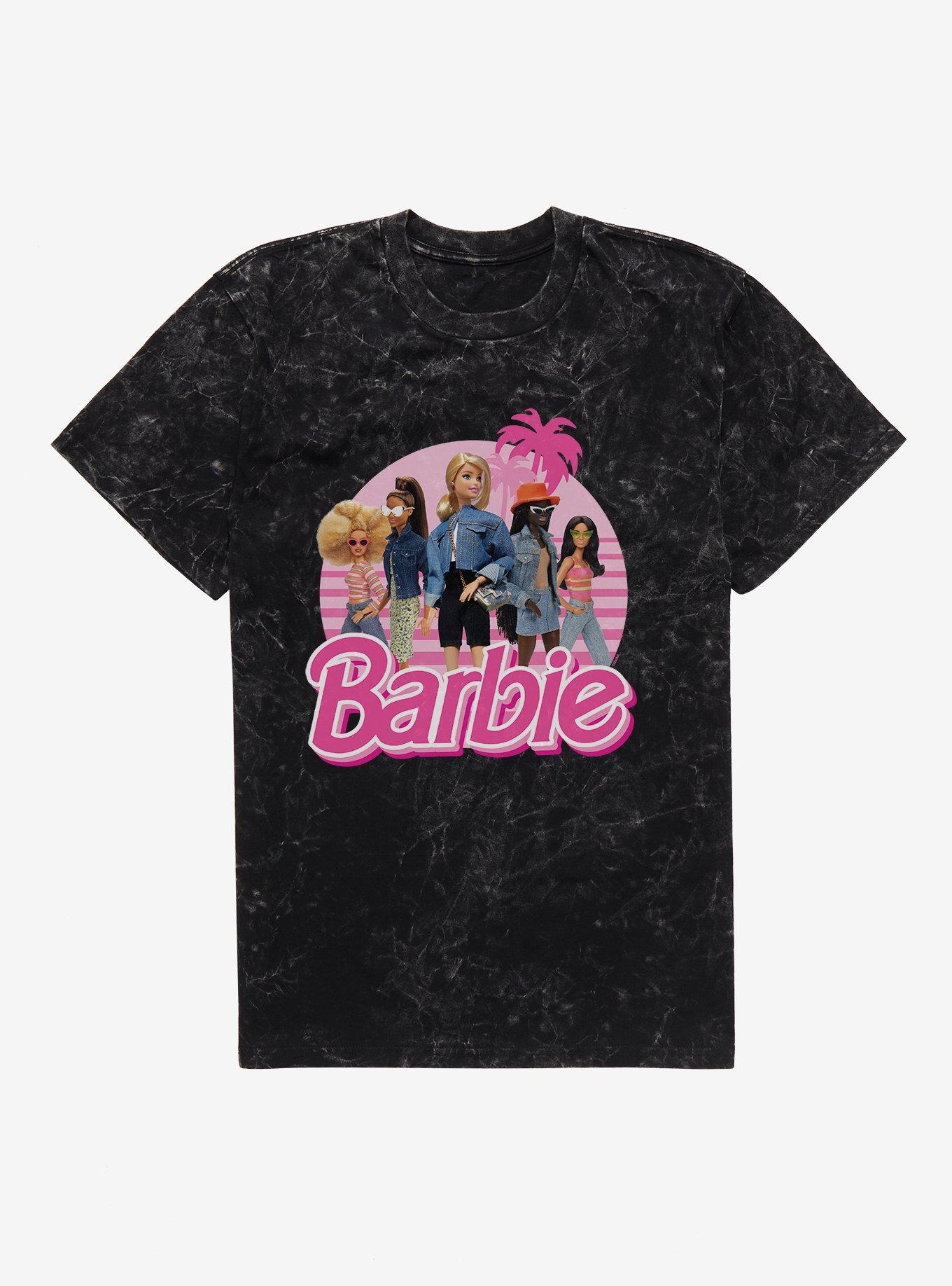 Barbie Palm Trees Mineral Wash T-Shirt, BLACK MINERAL WASH, hi-res