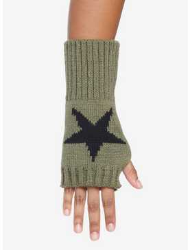 Olive Star Fingerless Gloves, , hi-res