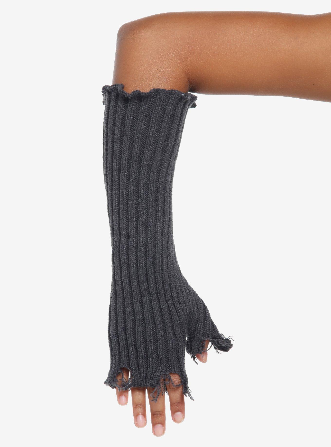 Grey Distressed Arm Warmers, , hi-res