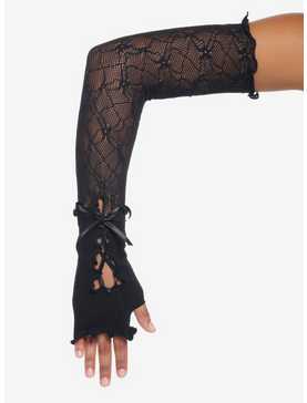 Black Lace Tie Arm Warmers, , hi-res