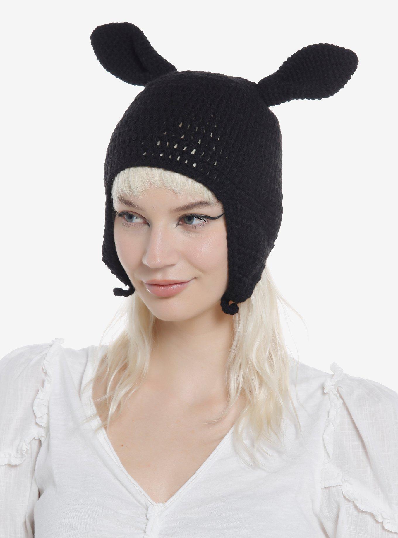 Black Bunny Chunky Knit Cap