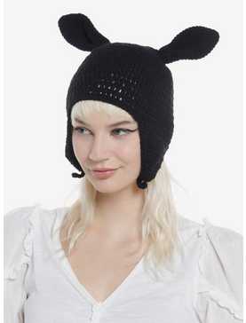 Black Bunny Chunky Knit Cap, , hi-res