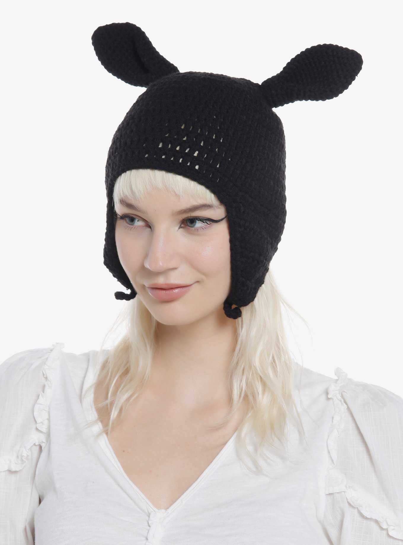 Black Bunny Chunky Knit Cap, , hi-res