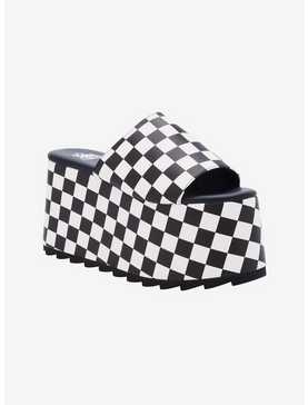 YRU Black & White Checkered Platform Sandals, , hi-res