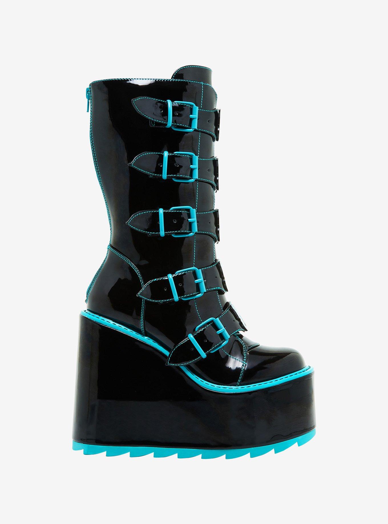 YRU Dune Blue Butterfly Platform Boots Hot Topic