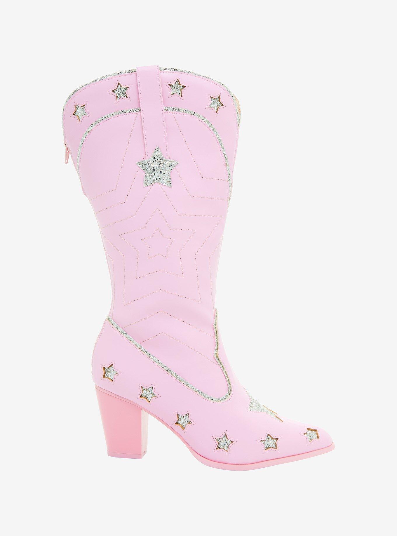 YRU Pink Glitter Star Cowgirl Boots Hot Topic