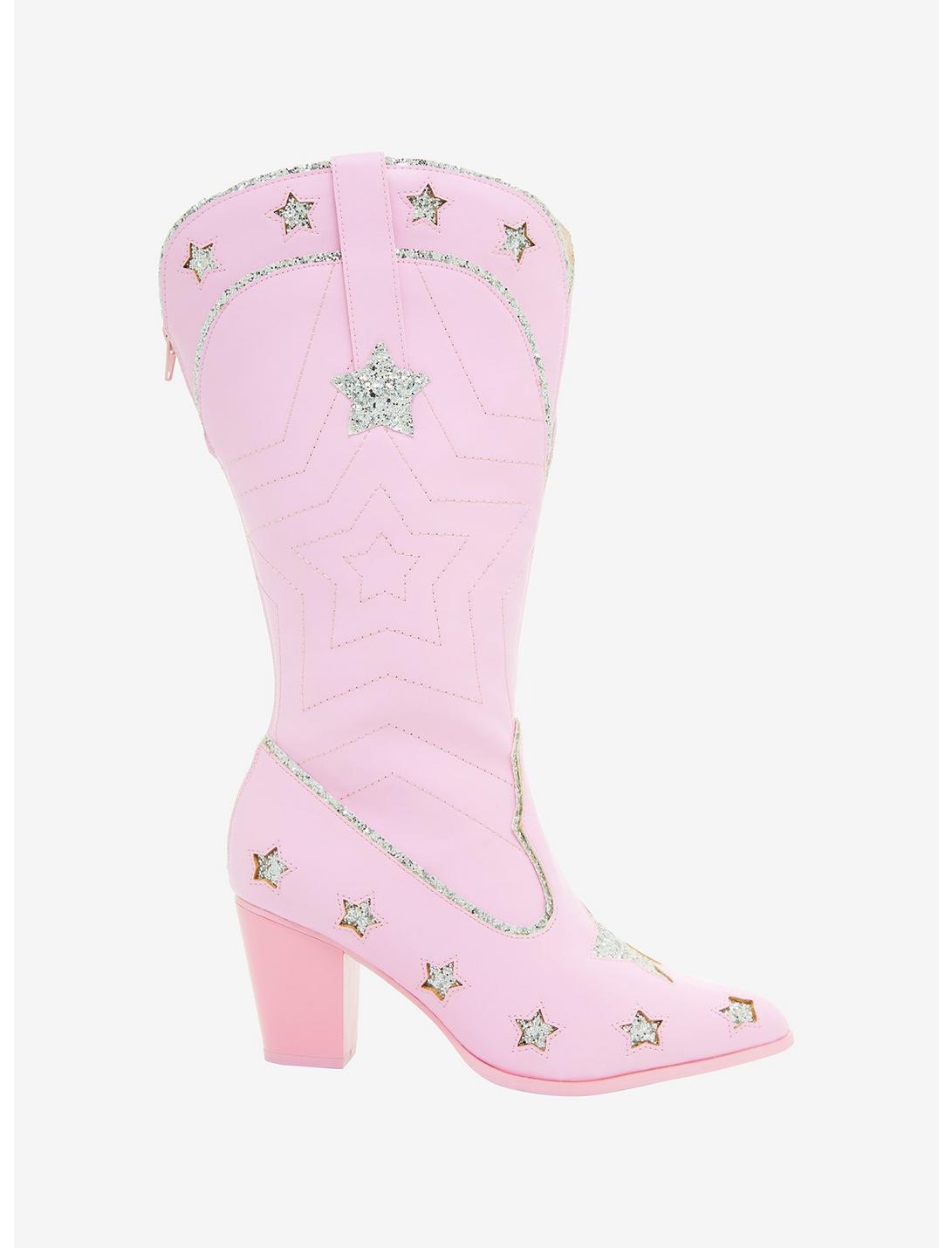 YRU Pink Glitter Star Cowgirl Boots, MULTI, hi-res