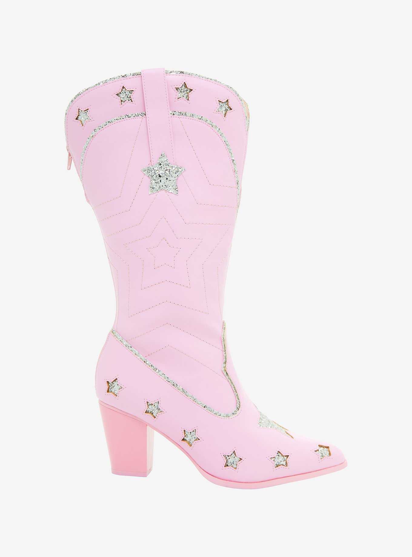YRU Pink Glitter Star Cowgirl Boots, , hi-res