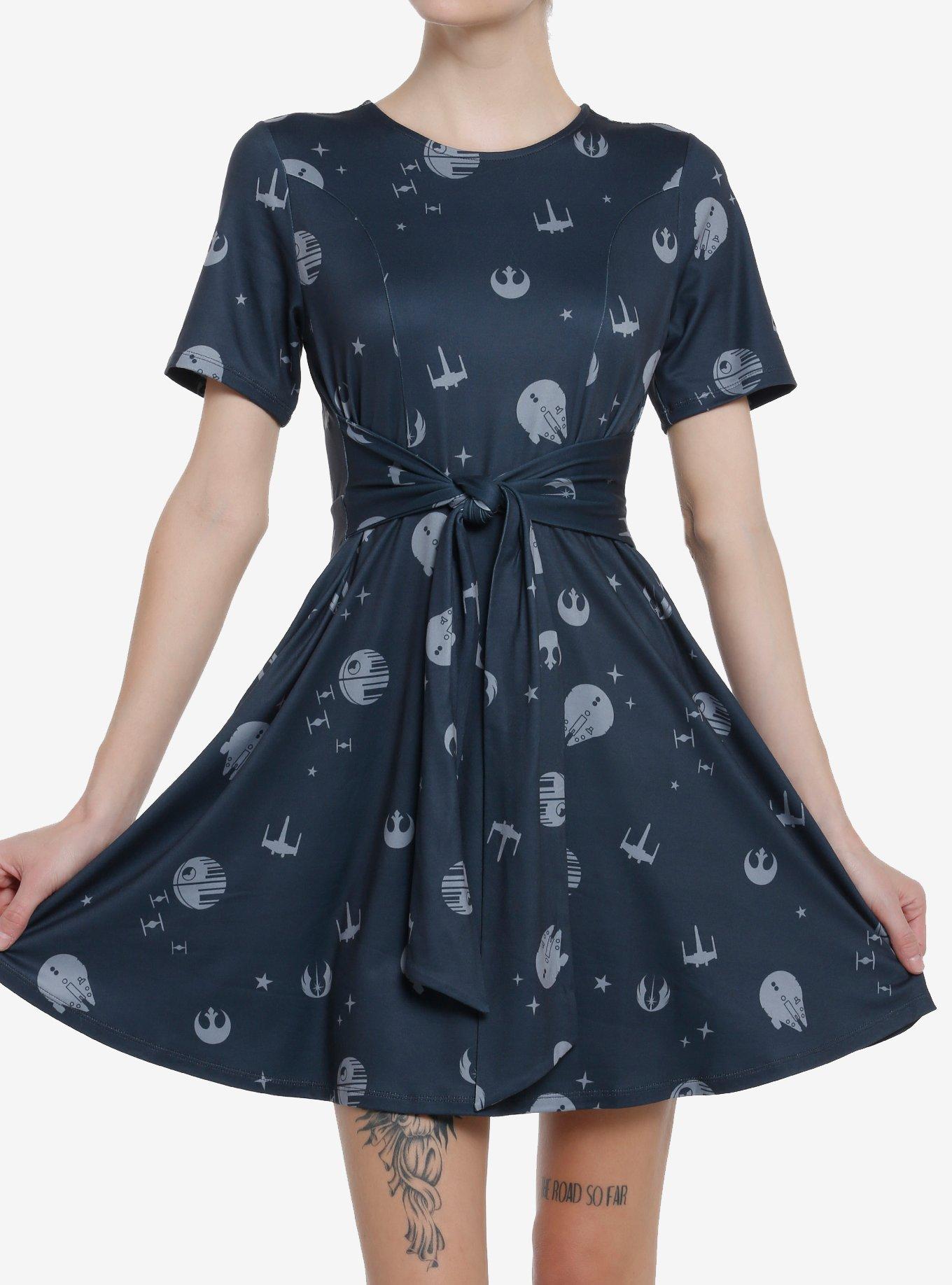 Her Universe Star Wars Icons Tie Front Dress Her Universe Exclusive, DARK GREY, hi-res