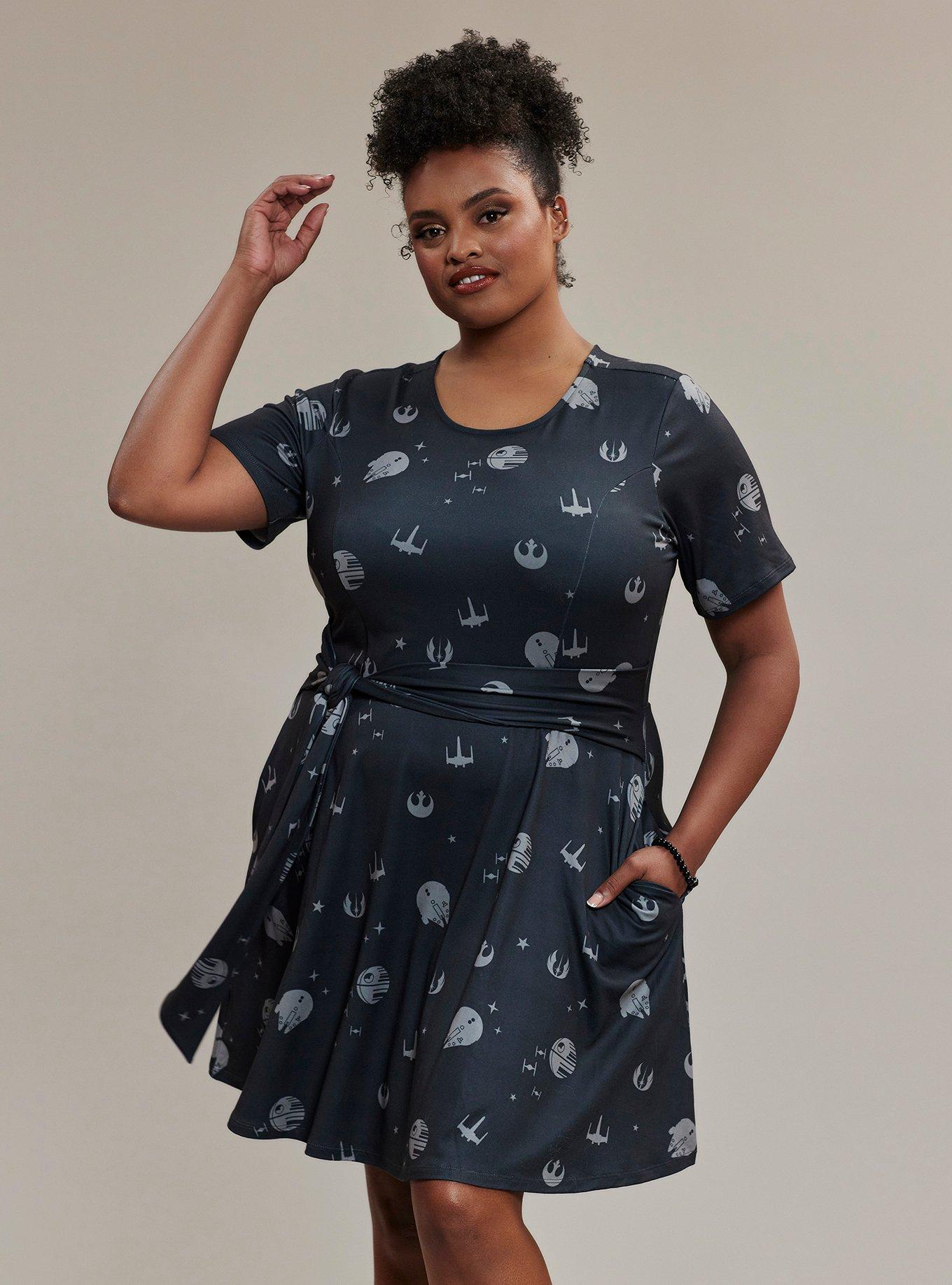 Her Universe Star Wars Icons Tie Front Dress Plus Size Her Universe Exclusive, DARK GREY, hi-res