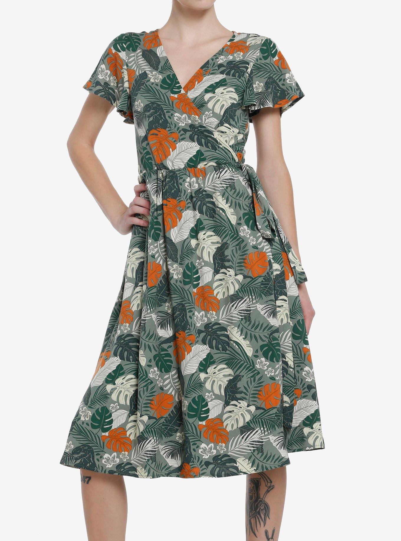 Her Universe Jurassic Park Foliage Wrap Dress Her Universe Exclusive, , hi-res