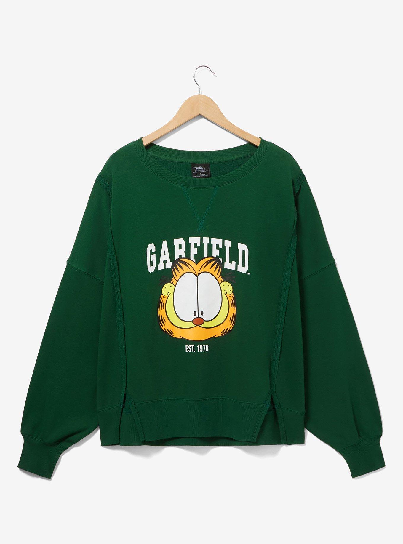 Garfield Collegiate Portrait Women's Crewneck - BoxLunch Exclusive, GREEN, hi-res