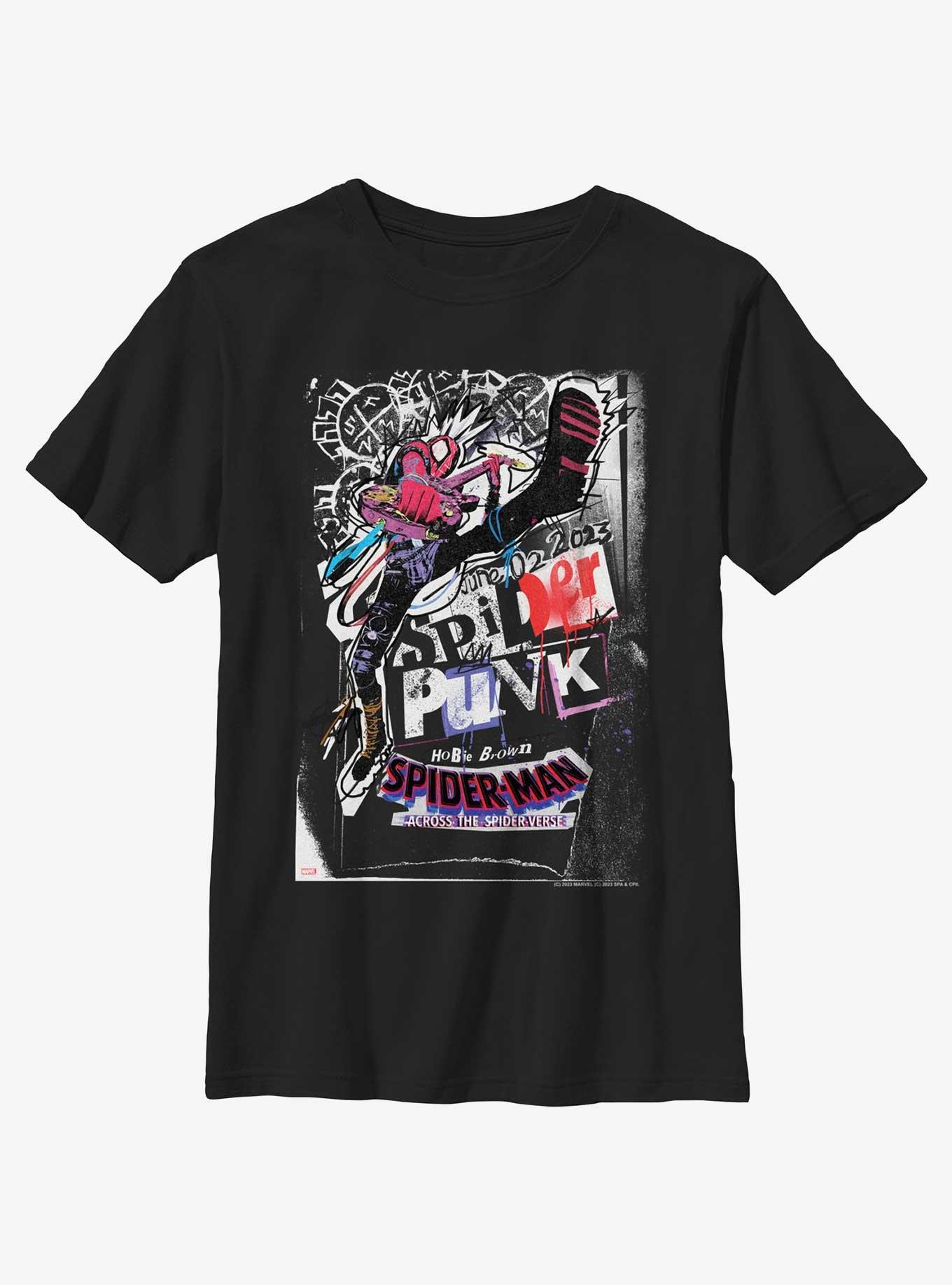 Spider-Man: Across The Spider-Verse Spider-Punk Poster Youth T-Shirt, BLACK, hi-res