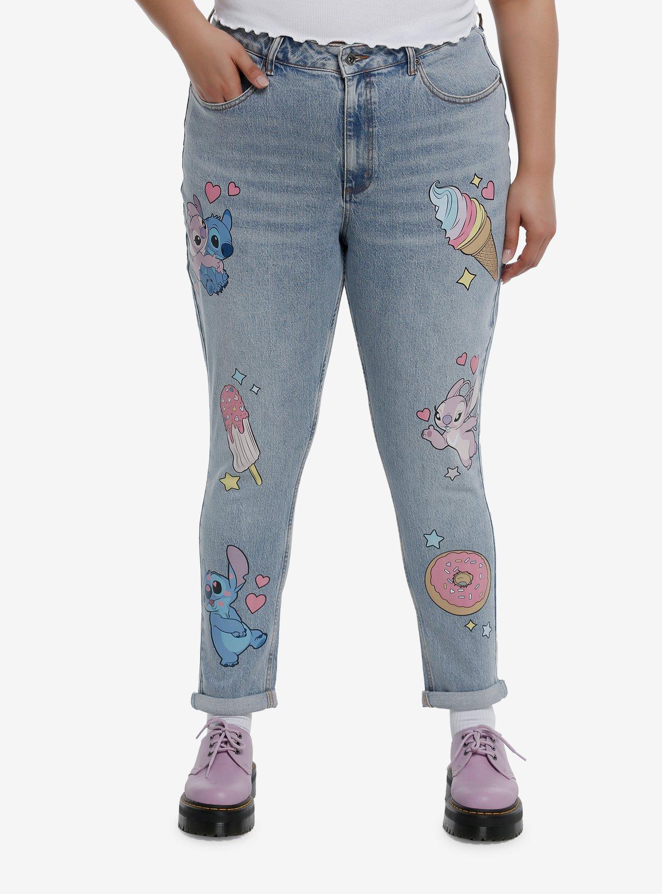 Her Universe Disney Lilo & Stitch Angel Sweets Mom Jeans Plus Size, MEDIUM BLUE WASH, hi-res