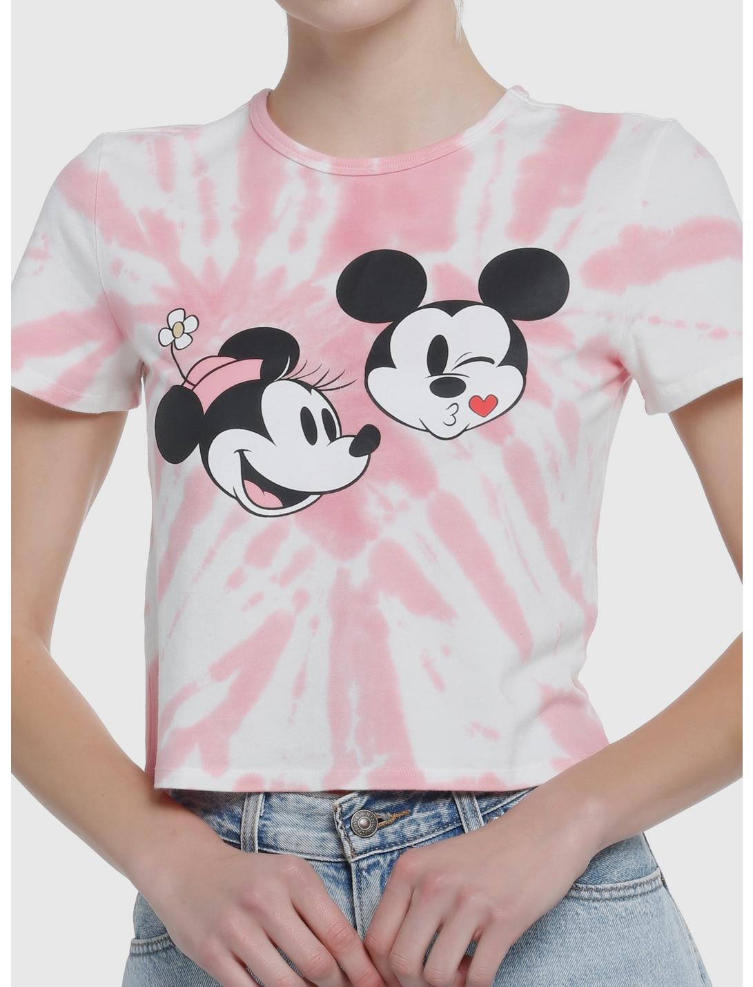 Her Universe Disney Mickey Mouse & Minnie Mouse Kiss Tie-Dye Crop T-Shirt, LIGHT PINK, hi-res