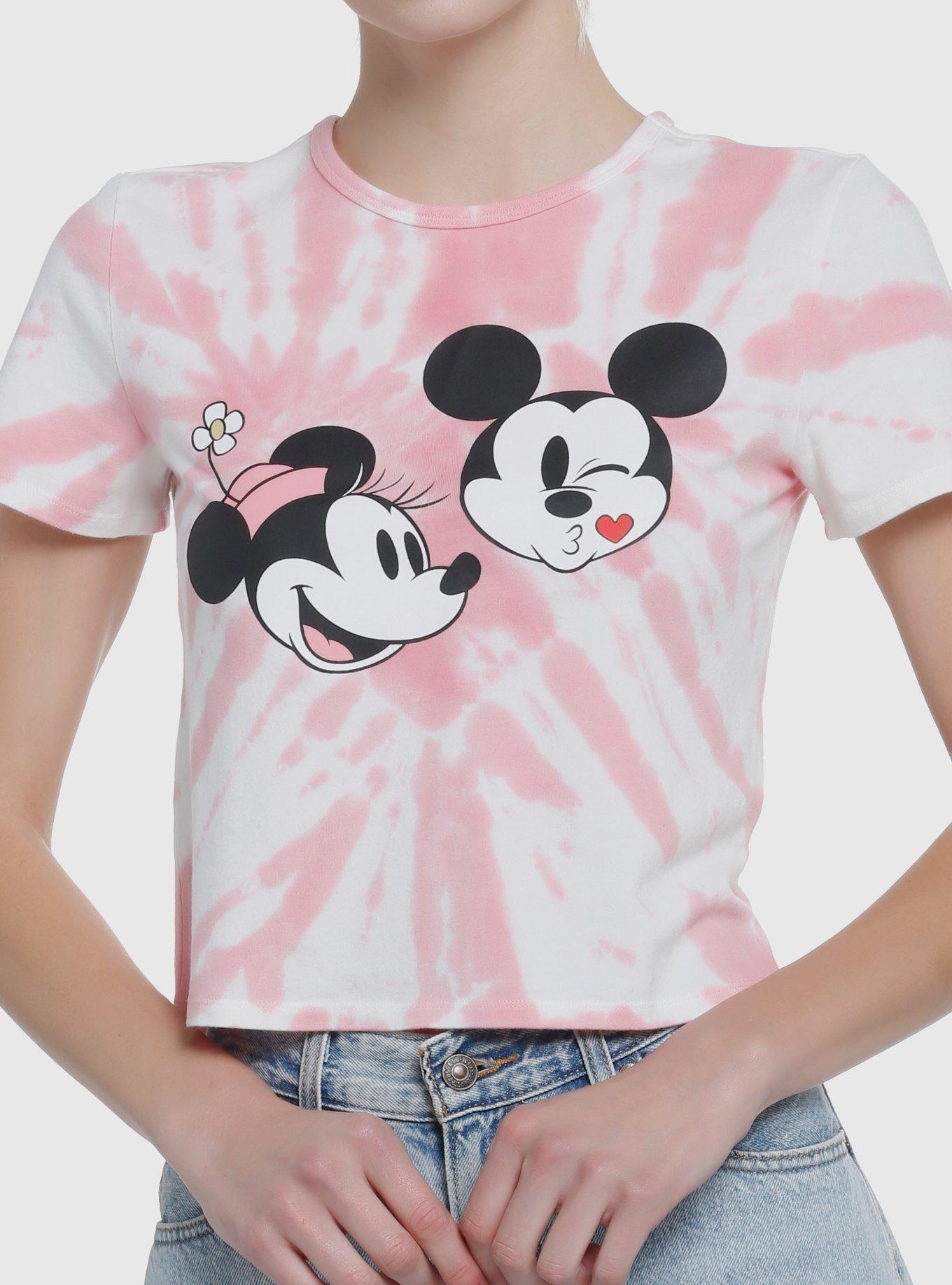 Her Universe Disney Mickey Mouse & Minnie Mouse Kiss Tie-Dye Crop T-Shirt, LIGHT PINK, hi-res