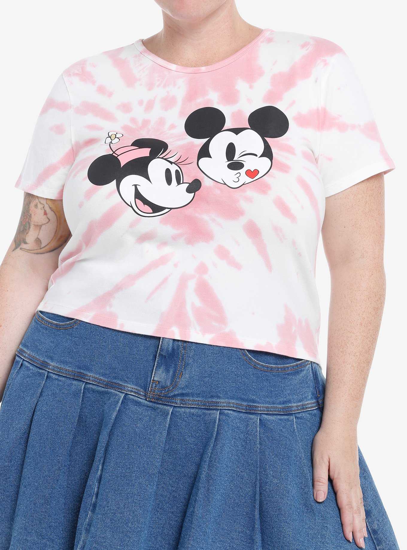 Her Universe Disney Mickey Mouse & Minnie Mouse Kiss Tie-Dye Crop T-Shirt Plus Size, , hi-res