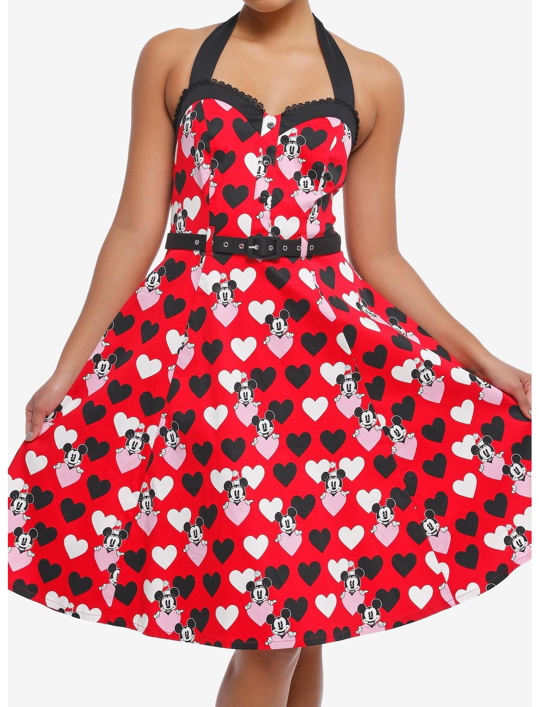 Her Universe Disney Mickey Mouse & Minnie Mouse Hearts Retro Halter Dress Her Universe Exclusive, RED  RED BLACK, hi-res
