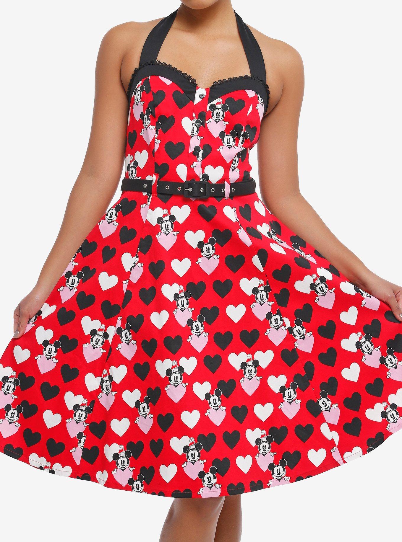 Her Universe Disney Mickey Mouse & Minnie Mouse Hearts Retro Halter Dress Her Universe Exclusive, RED  RED BLACK, hi-res